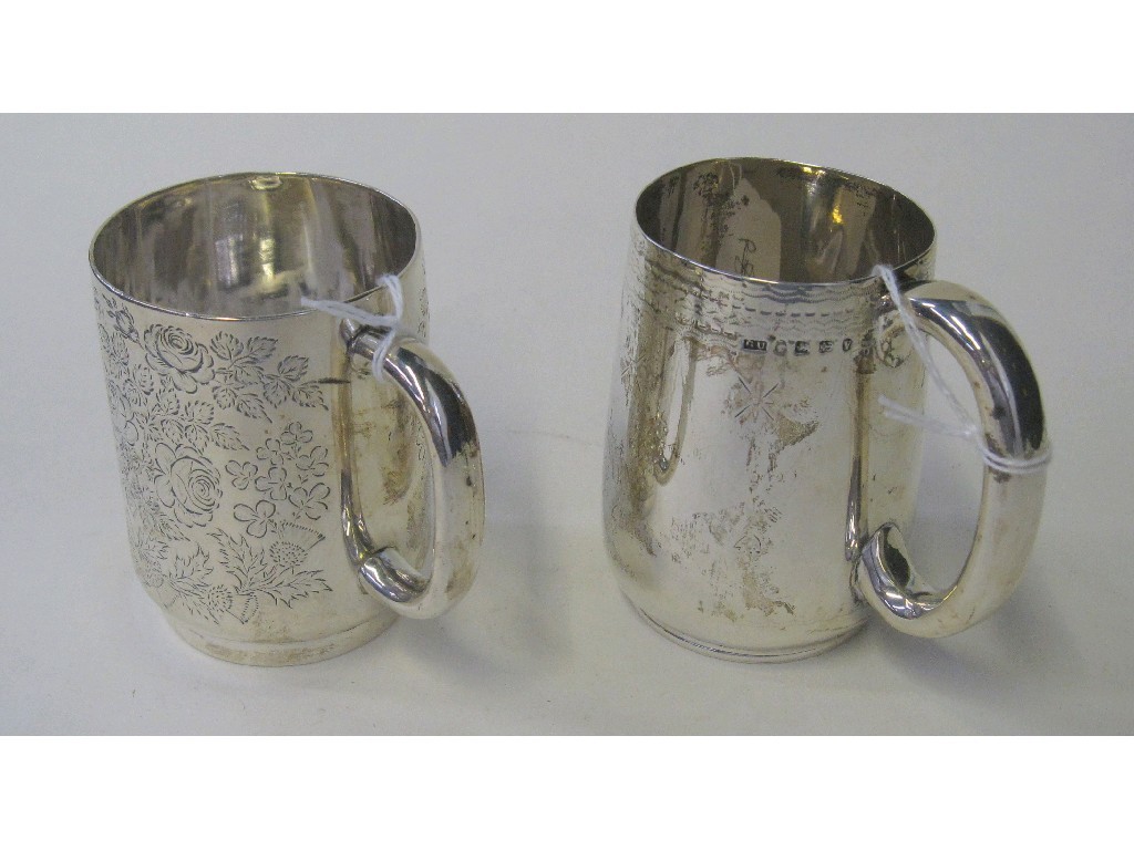 Appraisal: Lot comprising two silver christening mugs Birmingham and London