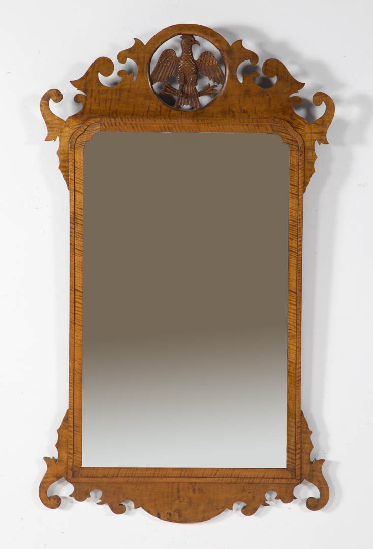 Appraisal: Centennial Chippendale style tiger maple mirror fourth quarter- th century