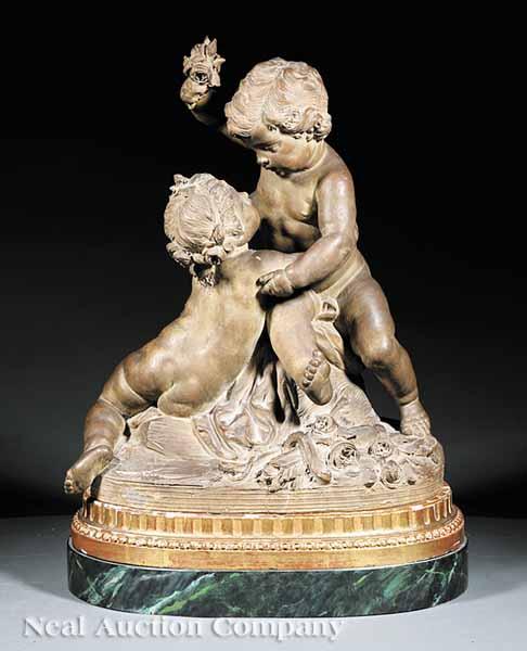 Appraisal: A French Terracotta Figural Group of Two Embracing Putti th