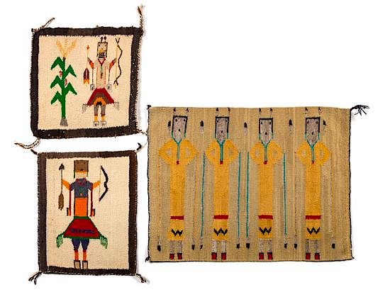 Appraisal: Group of Three Figural Weavings Largest x inches Group of