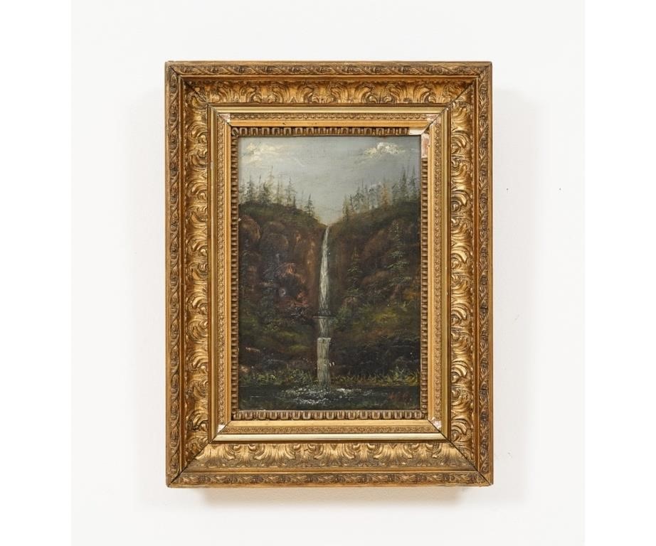 Appraisal: Small oil on canvas of a waterfall signed A O