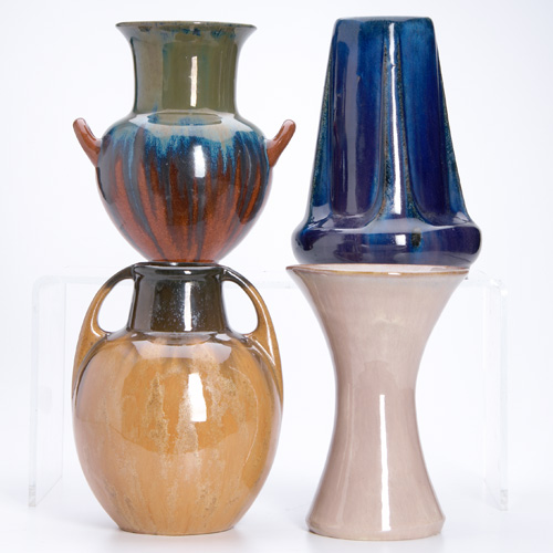 Appraisal: FULPER Four vases in assorted glazes Base flakes and reglued