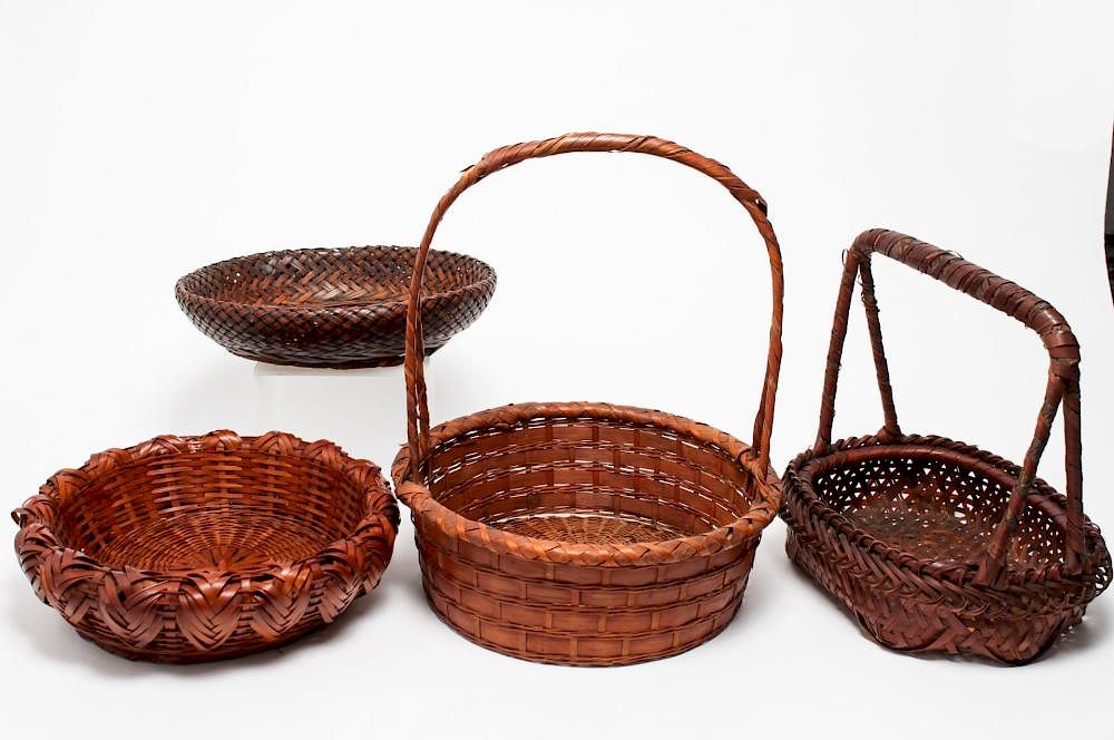 Appraisal: Japanese Ikebana Bamboo Baskets Vintage Japanese ikebana woven bamboo baskets