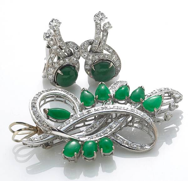 Appraisal: A collection of two jade diamond and k white gold