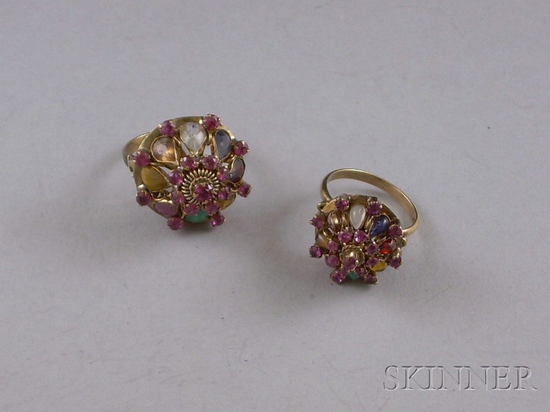 Appraisal: Pair of kt Gold Gem-set Crown-shaped Rings