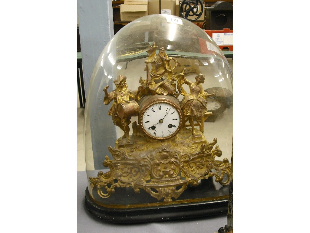 Appraisal: Gilded spelter two train drumhead figural mantel clock the movement