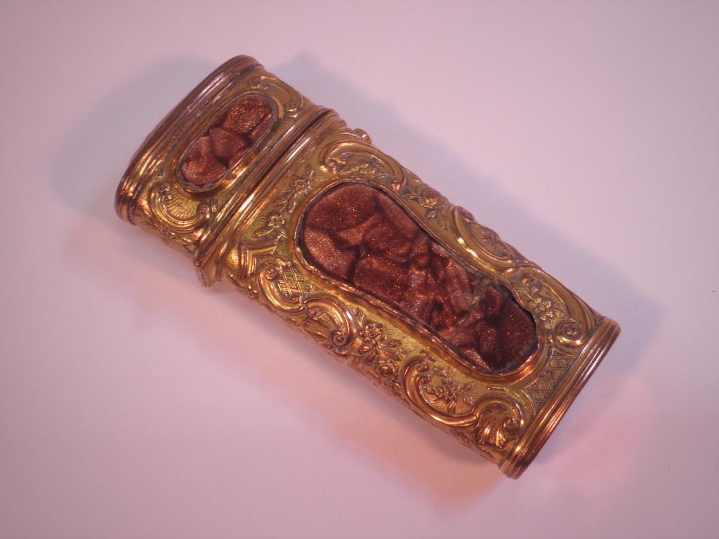 Appraisal: A thC Continental gilt metal necessaire inset with brown hardstone