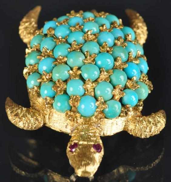 Appraisal: K Y Gold Turquoise Turtle Pin Weight grams dwt Condition