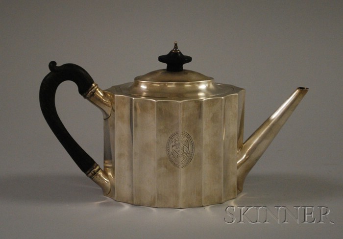 Appraisal: English Georgian Sterling Teapot London with ebonized wooden handle and