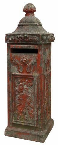 Appraisal: English painted cast stone letter box th c having gadrooned