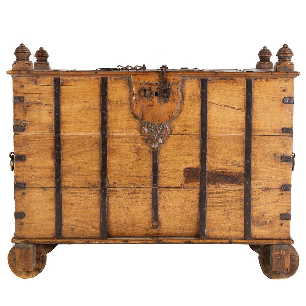 Appraisal: Continental Walnut Treasure Coffer Late th century top with four