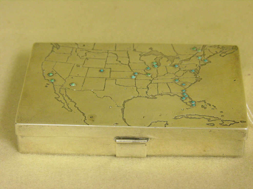 Appraisal: SEGNER STERLING BOX U S Map engrave by by Weight