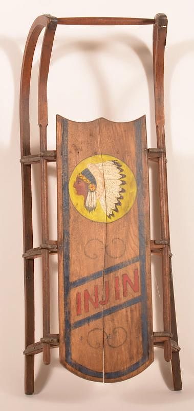 Appraisal: Antique Wood Child's Sled with INJIN Antique Wood Child's Sled