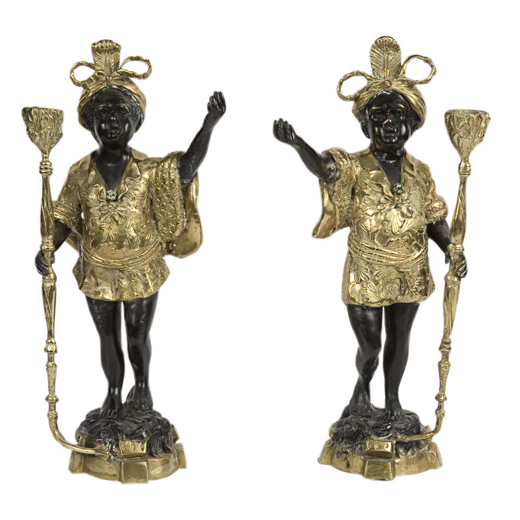 Appraisal: Pair of Gilt and Patinated-Bronze Figures of Blackamoors Height inches