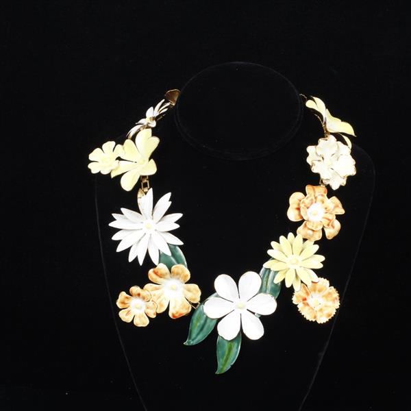 Appraisal: Sandor Goldtone and Enamel Yellow and White Giant Floral Necklace