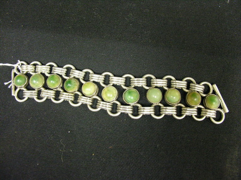 Appraisal: HEAVE STERLING BRACELET GREEN STONES Marked Silver Mexico Size by