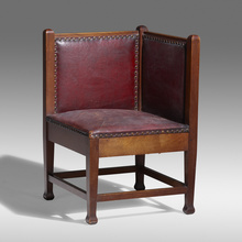 Appraisal: Roycroft CORNER CHAIR MODEL USA c mahogany leather iron h