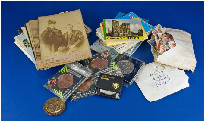 Appraisal: Small Quantity Of Postcards And Ephemera Stamps Coins etc