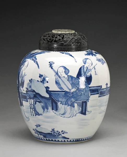 Appraisal: A blue and white porcelain covered jar Of ovoid shape