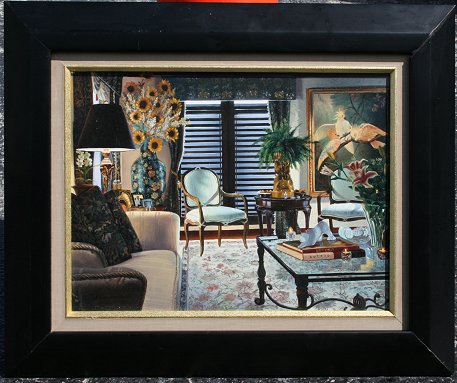 Appraisal: DETAILED INTERIOR APARTMENT SCENE OIL B '' x '' illegibly