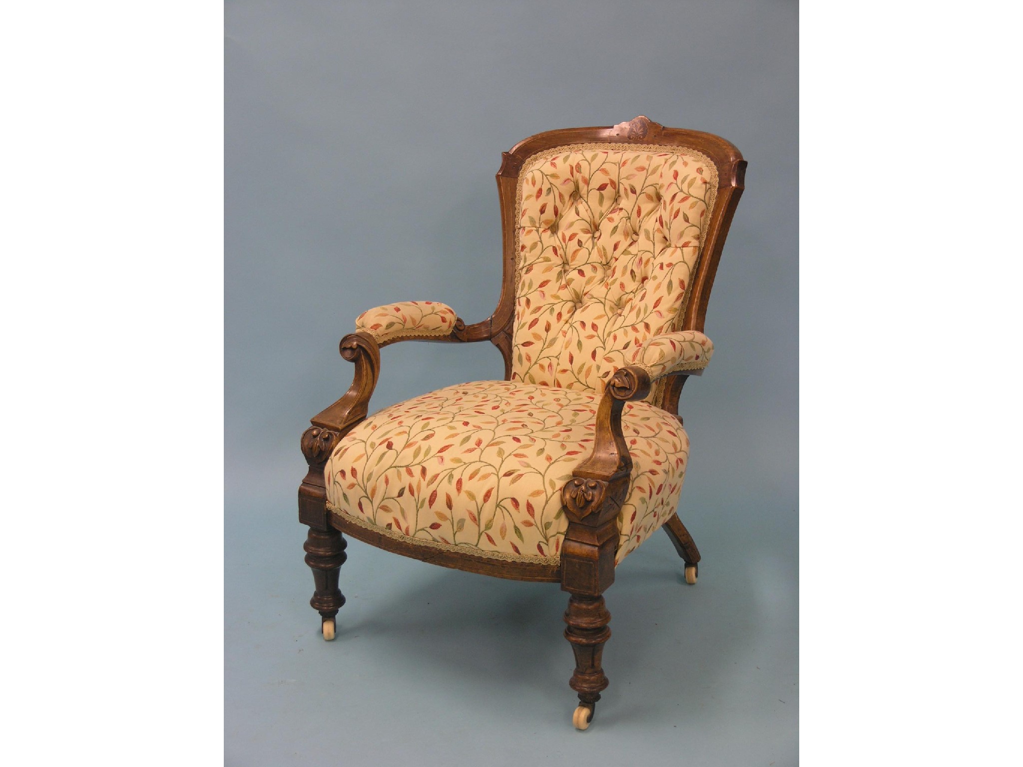 Appraisal: A Victorian walnut drawing room elbow chair with boxwood inlay