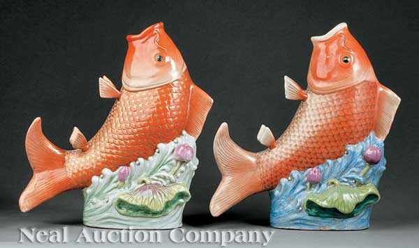 Appraisal: A Pair of Chinese Polychrome Porcelain Fish Form Vases each