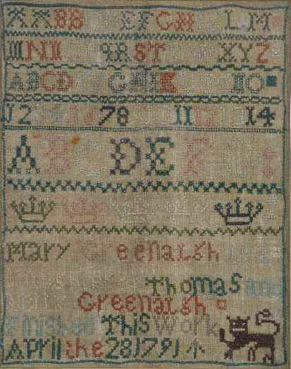 Appraisal: Sampler English school th century Signed Mary Greenalsh the daughter