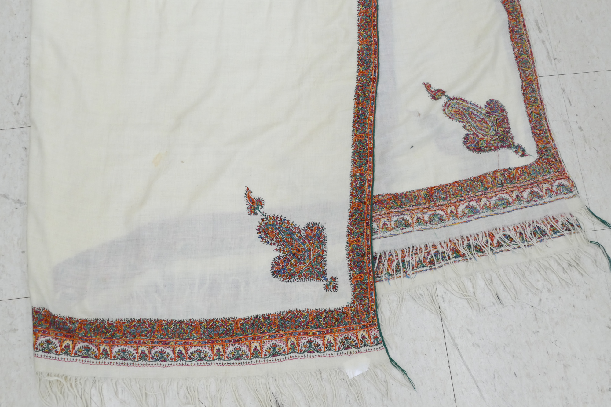 Appraisal: Old Kashmiri Paisley Embroidered Shawl ''x ''