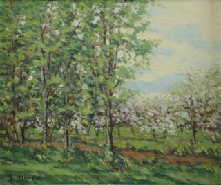 Appraisal: OLIVER Magi Oil on Canvas Spring Landscape Signed lower left