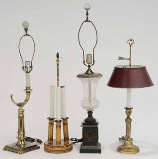 Appraisal: Group Four Metal Table Lamps one glass and metal in