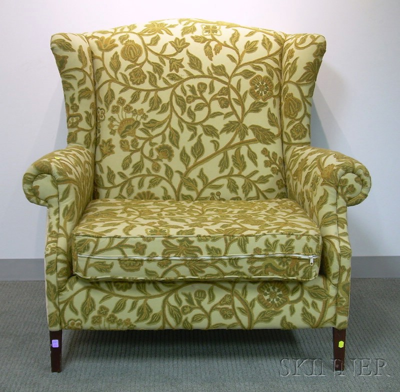 Appraisal: Georgian-style Crewel Upholstered Wing Chair