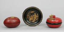 Appraisal: Trio of Japanese Lacquered and Paper Mache Items Bright red