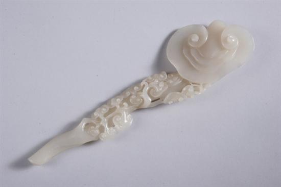 Appraisal: CHINESE WHITE JADE RUYI SCEPTRE Carved to depict ruyi branch