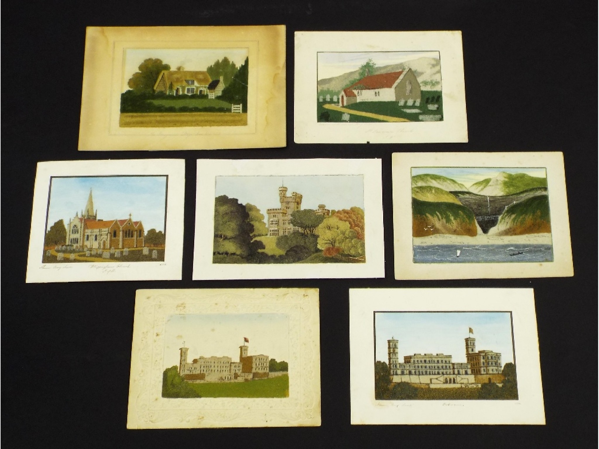 Appraisal: Seven unframed th century sand pictures of Osborne House Whippingham