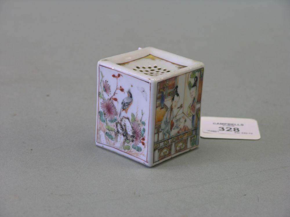 Appraisal: An th century Chinese export pounce pot cube shape painted