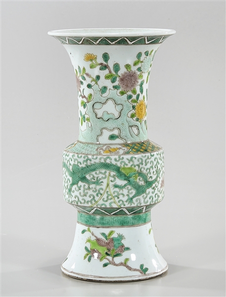 Appraisal: Chinese enameled porcelain gu form vase with dragons and flowers