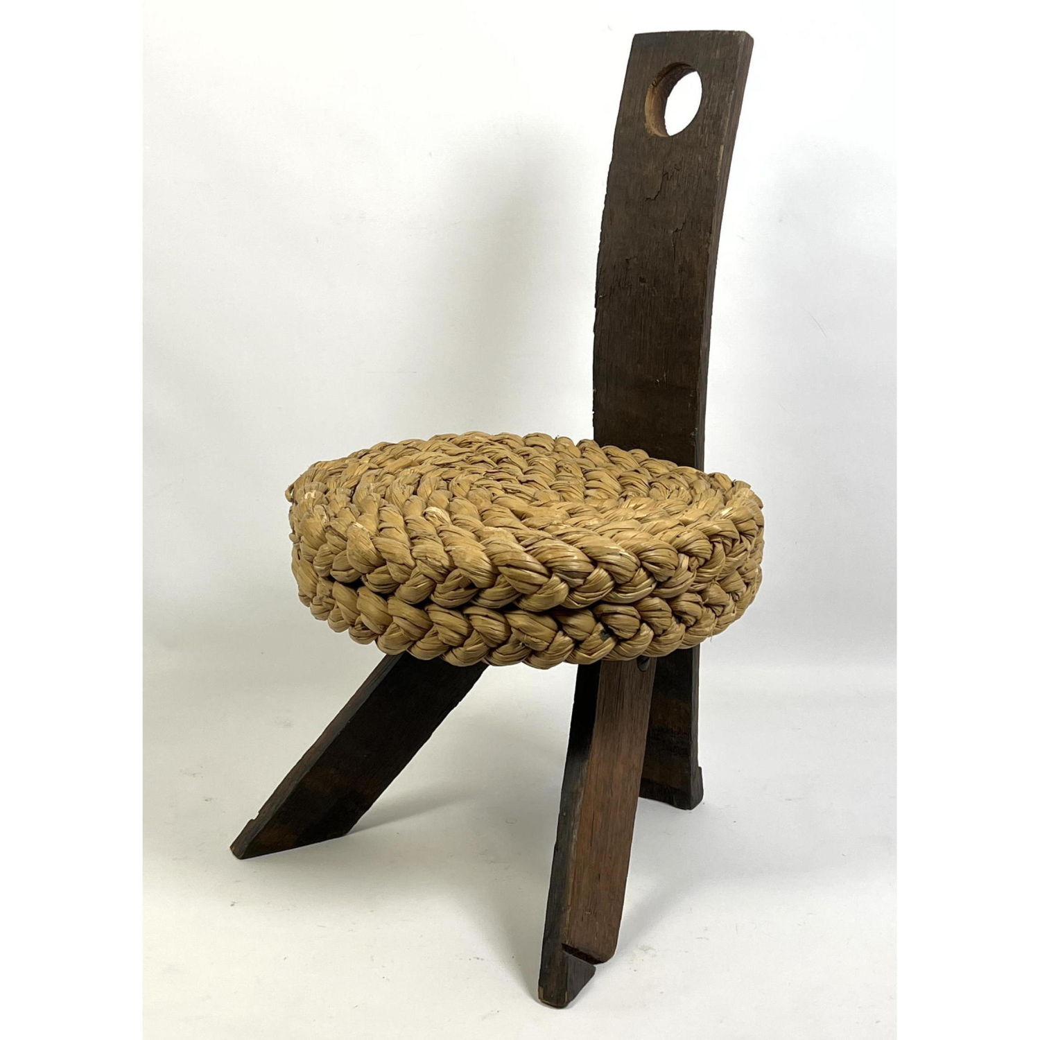 Appraisal: Audoux Minet 's Stool Wood and Rope Dimensions H inches