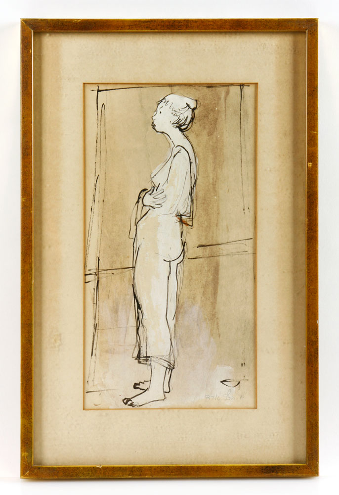 Appraisal: - Slouching Woman Ink Drawing Profile of a slouching woman