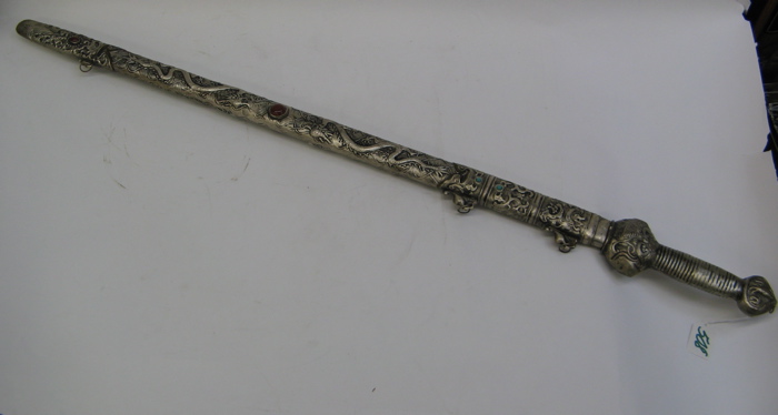 Appraisal: A CHINESE SWORD AND SCABBARD after the antique The silvered