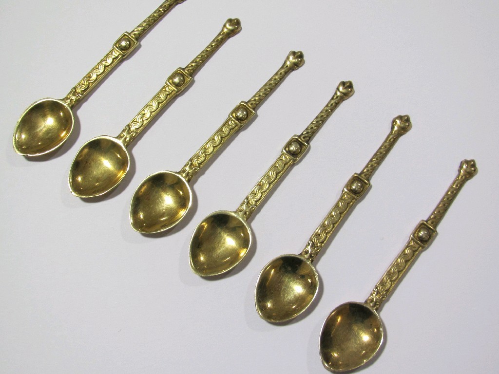 Appraisal: Set of six silver gilt teaspoons stamped AR for Alexander