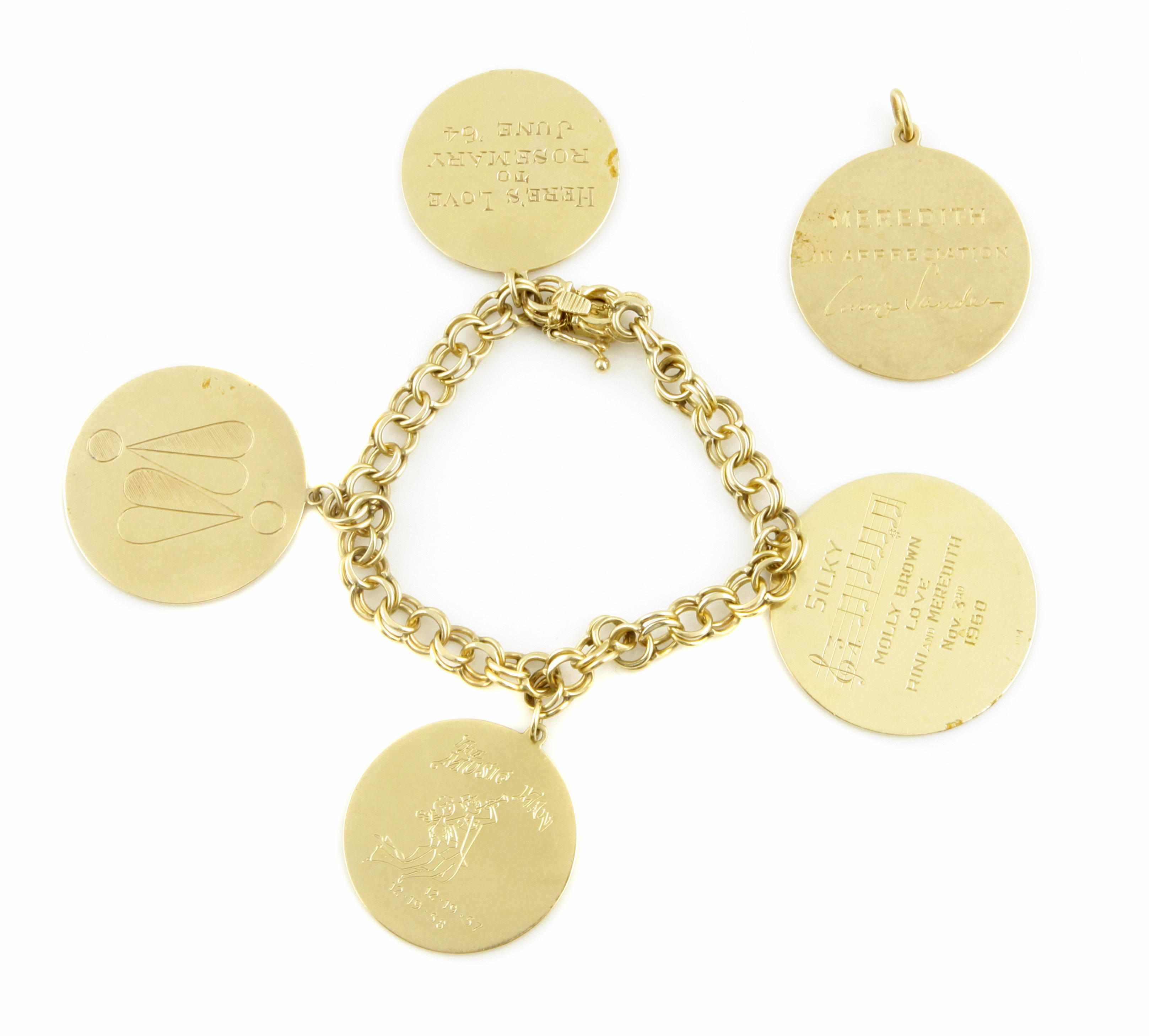 Appraisal: A k gold charm bracelet with disc charms g one