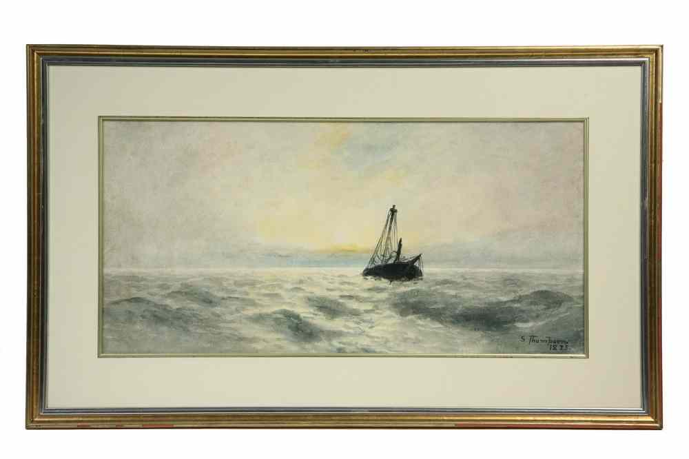 Appraisal: WATERCOLOR - Foundered Ship Under Milky Sky by S Thompson