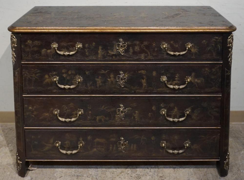 Appraisal: Baker Chinoiserie Decorated and Brass Mounted Fruitwood Chest of Drawers