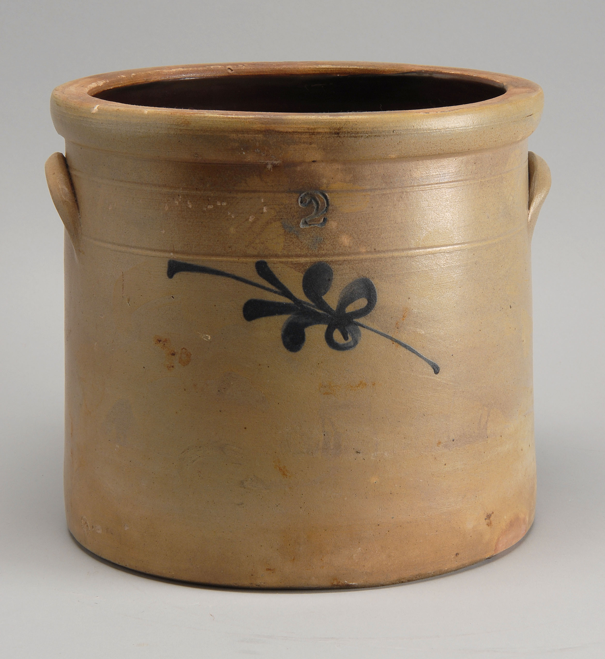 Appraisal: TH CENTURY AMERICAN STONEWARE TWO-GALLON CROCK with cobalt blue foliate