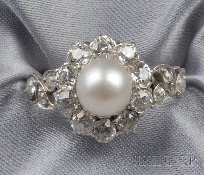 Appraisal: Edwardian Pearl and Diamond Ring J E Caldwell Co centering