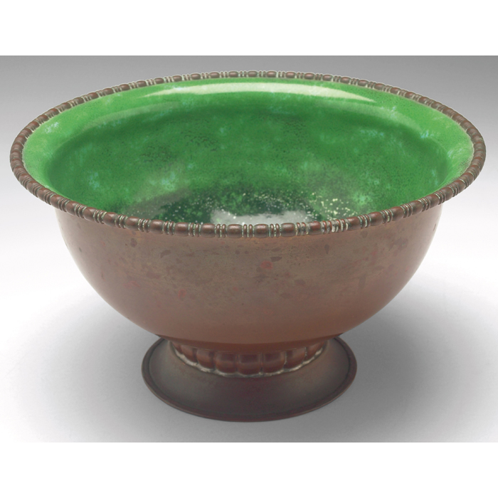 Appraisal: Nekrasoff bowl copper with tooled designs green and black enamel