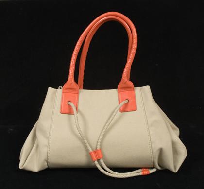 Appraisal: Bottega Veneta canvas tote shaped purse contemporary Natural khaki canvas