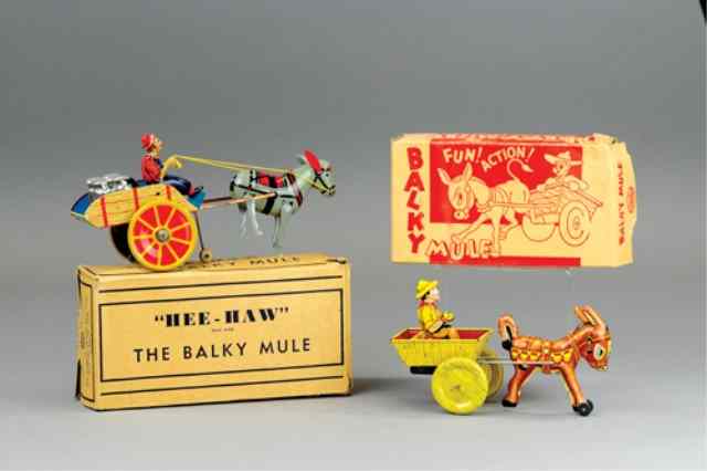 Appraisal: LOT OF TWO MARX BALKY MULES Both boxed lithographed tin