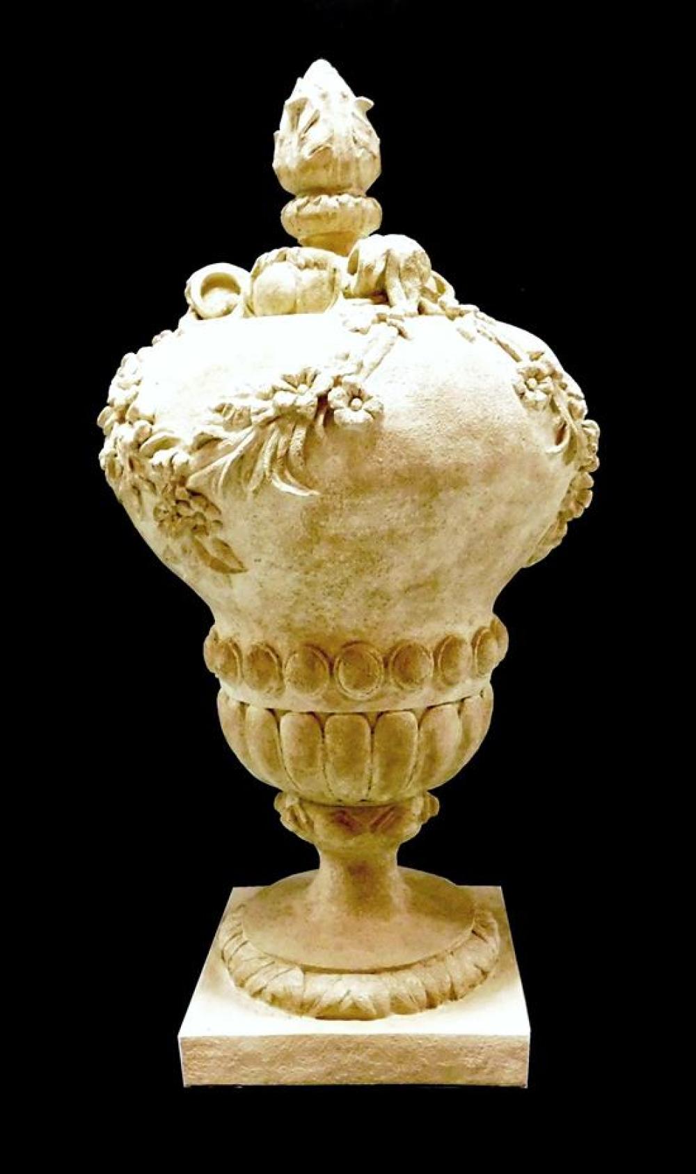 Appraisal: GARDEN Contemporary cast stone ornament foliate form finial atop rounded