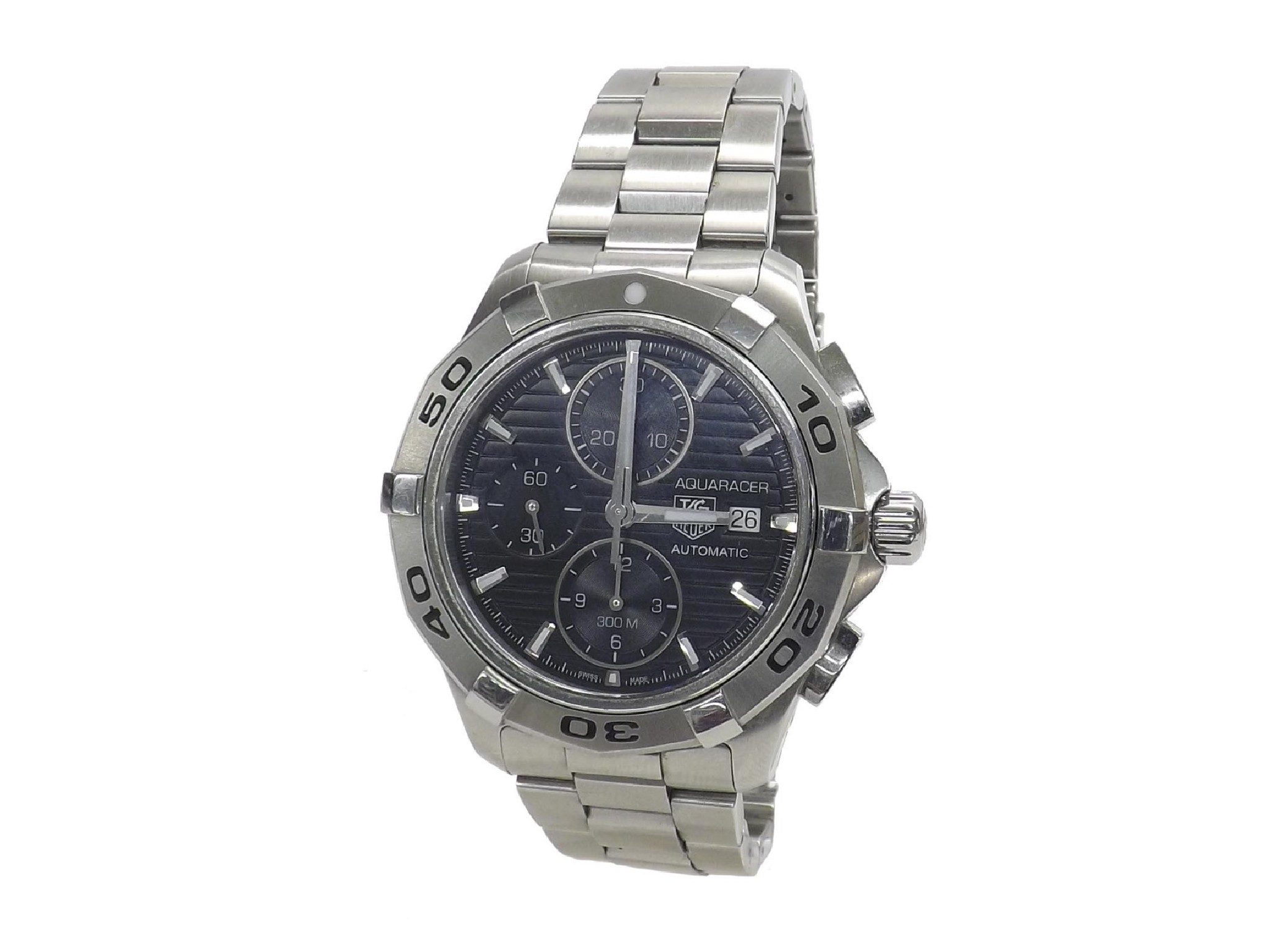 Appraisal: Tag Heuer Aquaracer black chronograph automatic stainless steel gentleman's bracelet